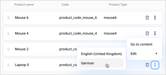 Edit embedded content item - select language Edit embedded content item - select language