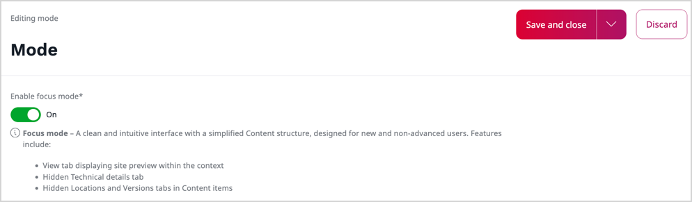 Focus mode user setting Focus mode user setting